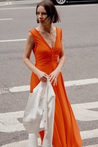 Misha Matte Jersey Ruched Dress - Tangerine