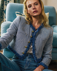 Asuka Cropped Fringe Jacket - Indigo Multi
