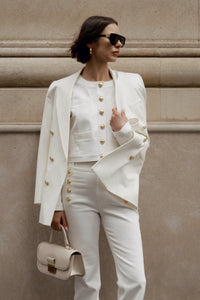 Penny Cropped Stretch Denim Jacket - Blanc de Blanc