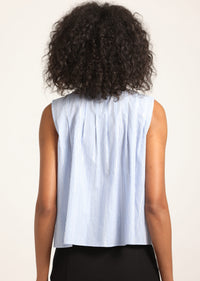 Blue Multi Aviana Lurex Stripe Voile Tie Neck Sleeveless Top | Women's Top by Derek Lam 10 Crosby