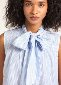 Blue Multi Aviana Lurex Stripe Voile Tie Neck Sleeveless Top | Women's Top by Derek Lam 10 Crosby