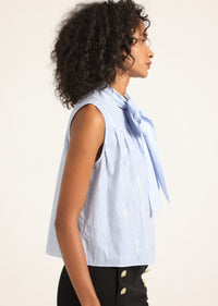 Blue Multi Aviana Lurex Stripe Voile Tie Neck Sleeveless Top | Women's Top by Derek Lam 10 Crosby