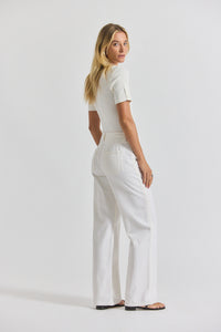 Ecru Dunn Linen Denim Wide Leg Jean With Crochet Trim | Women's Pants by Derek Lam 10 Crosby