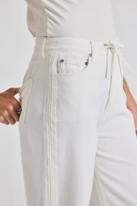 Ecru Dunn Linen Denim Wide Leg Jean With Crochet Trim | Women's Pants by Derek Lam 10 Crosby