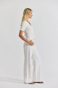 Ecru Dunn Linen Denim Wide Leg Jean With Crochet Trim | Women's Pants by Derek Lam 10 Crosby