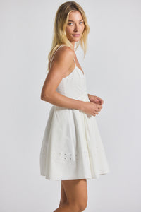White Eton Embroidered Poplin Eyelet Spaghetti Strap Pleated Mini Dress | Women's Dresses by Derek Lam 10 Crosby
