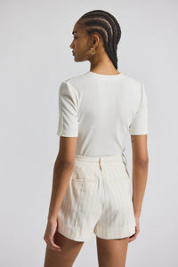 Sand-White Freja Tonal Stripe Stretch Linen Short | Women's Shorts by Derek Lam 10 Crosby