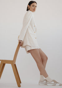 Freja Tonal Stripe Stretch Linen Short - Sand-White