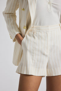 Sand-White Freja Tonal Stripe Stretch Linen Short | Women's Shorts by Derek Lam 10 Crosby