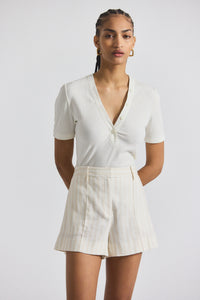 Sand-White Freja Tonal Stripe Stretch Linen Short | Women's Shorts by Derek Lam 10 Crosby