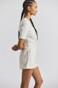 Sand-White Freja Tonal Stripe Stretch Linen Short | Women's Shorts by Derek Lam 10 Crosby