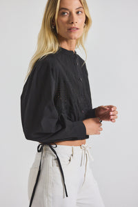 Black Malory Garden Tile Eyelet Blouse | Women's Top by Derek Lam 10 Crosby