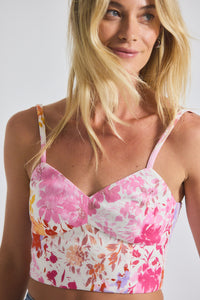 Rose Multi Margo Floral Printed Stretch Linen Bralette | Women's Top by Derek Lam 10 Crosby