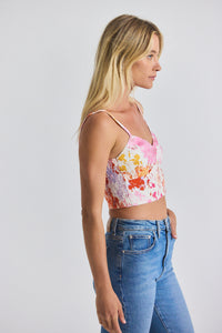 Rose Multi Margo Floral Printed Stretch Linen Bralette | Women's Top by Derek Lam 10 Crosby
