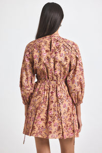 Camel Multi Marisol Lurex Stripe Printed Voile Mini Dress | Women's Dresses by Derek Lam 10 Crosby