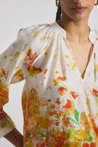 White/Papaya Multi Milon Organza V-Neck Blouse | Women's Top by Derek Lam 10 Crosby