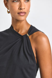 Black Nia Assymmetric Embellished Twist Tee | Women's Top by Derek Lam 10 Crosby