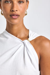 White Nia Assymmetric Embellished Twist Tee | Women's Top by Derek Lam 10 Crosby