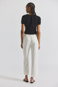 Blanc de Blanc Nika Drapey Linen Pant With Gold Crest Buttons | Women's Pants by Derek Lam 10 Crosby