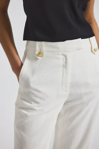 Blanc de Blanc Nika Drapey Linen Pant With Gold Crest Buttons | Women's Pants by Derek Lam 10 Crosby