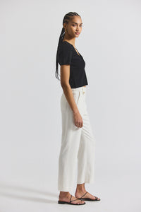 Blanc de Blanc Nika Drapey Linen Pant With Gold Crest Buttons | Women's Pants by Derek Lam 10 Crosby