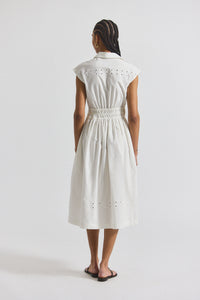 White Nikita Poplin Embroidered Eyelet Cinch Waist Shirtdress | Women's Dresses by Derek Lam 10 Crosby