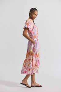 Rose Multi Laine Floral Printed Stretch Linen Puff Sleeve Maxi Dress | Women's Dresses by Derek Lam 10 Crosby