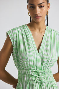 Kelly Green-White Tora Pintuck Stripe Shirting Dress | Women's Dresses by Derek Lam 10 Crosby