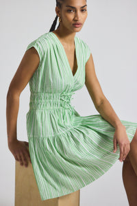 Kelly Green-White Tora Pintuck Stripe Shirting Dress | Women's Dresses by Derek Lam 10 Crosby