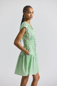 Kelly Green-White Tora Pintuck Stripe Shirting Dress | Women's Dresses by Derek Lam 10 Crosby