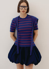 Navy-Raspberry Twain Cotton Cashmere Short Sleeve Pre-Styled Sweater | Women's Top by Derek Lam 10 Crosby