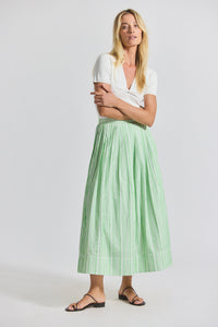 Kelly Green-White Alexia Pintuck Stripe Shirting Pleated Maxi Skirt | Women's Skirts by Derek Lam 10 Crosby