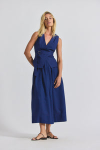 Sailor Navy Annika Mixed Media Mini Grid Georgette Dress | Women's Dresses by Derek Lam 10 Crosby