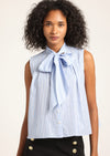 Blue Multi Aviana Lurex Stripe Voile Tie Neck Sleeveless Top | Women's Top by Derek Lam 10 Crosby
