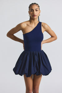 Navy Calla Mixed Media Compact Knit Balloon Dress | Women's Dresses by Derek Lam 10 Crosby