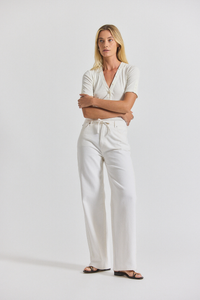 Ecru Dunn Linen Denim Wide Leg Jean With Crochet Trim | Women's Pants by Derek Lam 10 Crosby