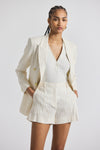 Sand-White Freja Tonal Stripe Stretch Linen Short | Women's Shorts by Derek Lam 10 Crosby