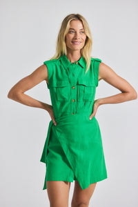 Kelly Green Giselle Mini Tie Front Cargo Dress | Women's Dresses by Derek Lam 10 Crosby
