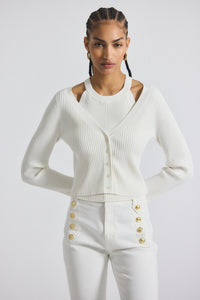 White Lonnie Viscose Knit Layered Cardigan | Women's Top by Derek Lam 10 Crosby