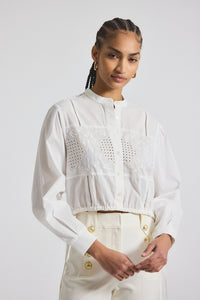 White Malory Garden Tile Eyelet Blouse | Women's Top by Derek Lam 10 Crosby