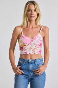 Rose Multi Margo Floral Printed Stretch Linen Bralette | Women's Top by Derek Lam 10 Crosby