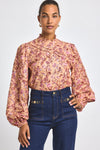 Camel Multi Marlowe Lurex Stripe Printed Voile Long Sleeve Blouse | Women's Top by Derek Lam 10 Crosby