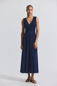 Navy Misha Matte Jersey Ruched Dress | Women's Dresses by Derek Lam 10 Crosby