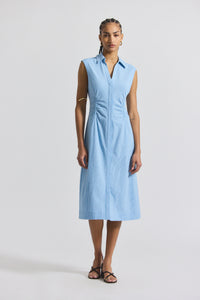 Dusk Blue-White Nera Ruched Button Down Dress | Women's Dresses by Derek Lam 10 Crosby