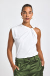 White Nia Assymmetric Embellished Twist Tee | Women's Top by Derek Lam 10 Crosby