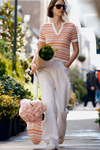 Rose-White Rocco Corded Mesh Stripe Market Tote | Women's Handbags by Derek Lam 10 Crosby