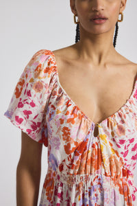 Rose Multi Laine Floral Printed Stretch Linen Puff Sleeve Maxi Dress | Women's Dresses by Derek Lam 10 Crosby
