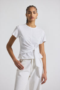 White Sono Cotton Jersey Tie Front Tee | Women's Top by Derek Lam 10 Crosby