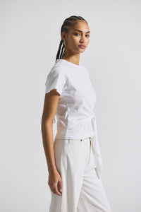 White Sono Cotton Jersey Tie Front Tee | Women's Top by Derek Lam 10 Crosby