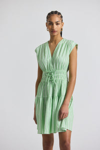 Kelly Green-White Tora Pintuck Stripe Shirting Dress | Women's Dresses by Derek Lam 10 Crosby